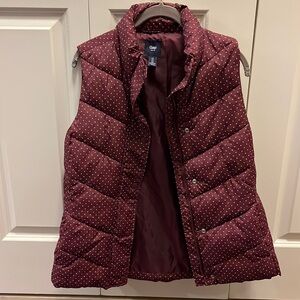 Gap Burgundy and White Polka Dot Puffer Vest